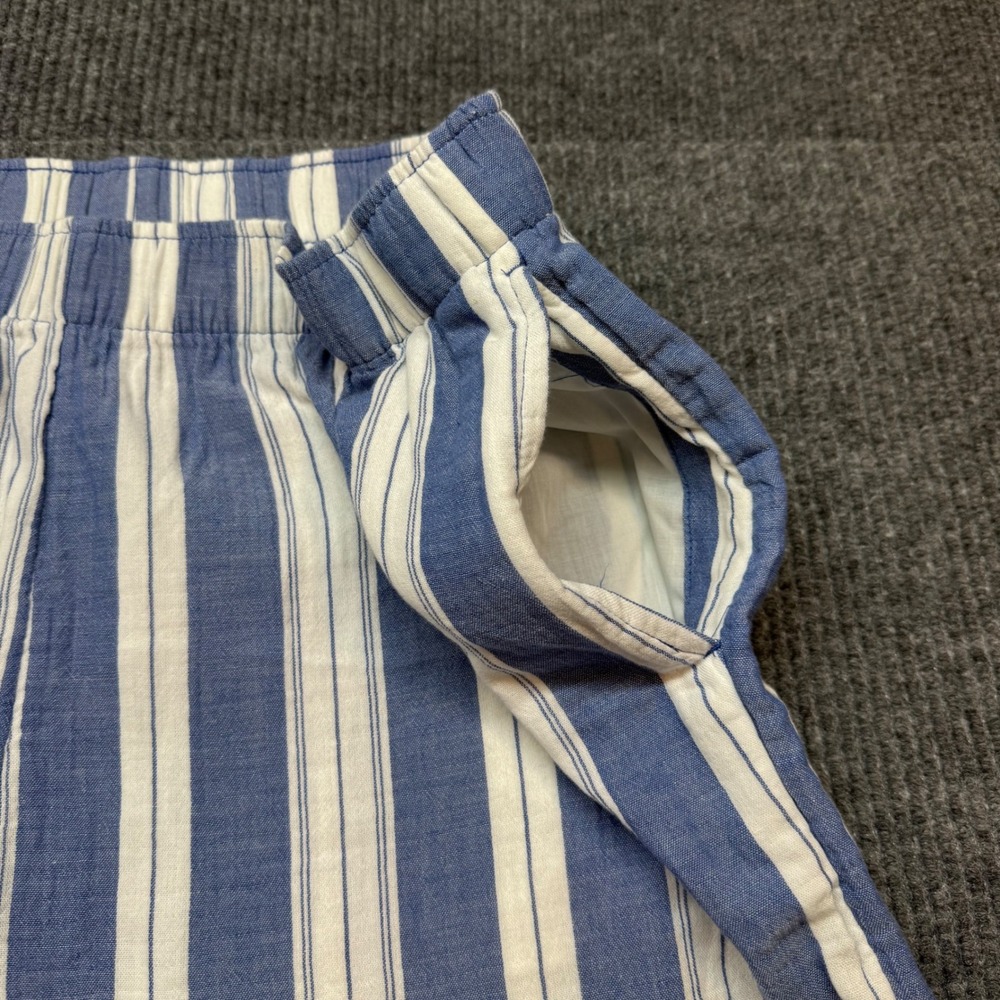 Womens XL Demi Wide Leg Blue White Striped Cotton Crop Pants High Rise Casual - Picture 4 of 14